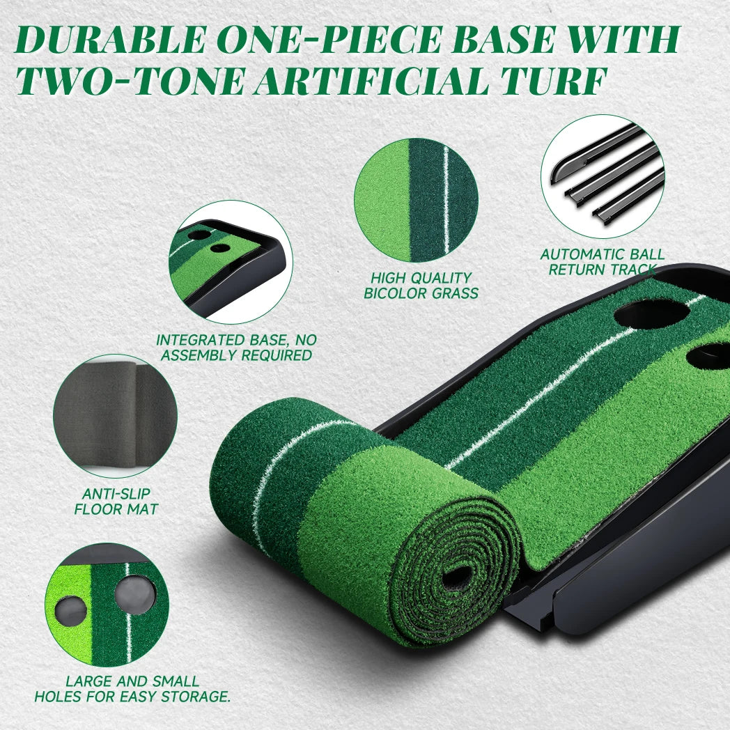 Caiton Golf Putting Mat 10FT with Auto Ball Return – Indoor & Outdoor Use, Perfect Golf Gift for Home, Office, and Backyard.