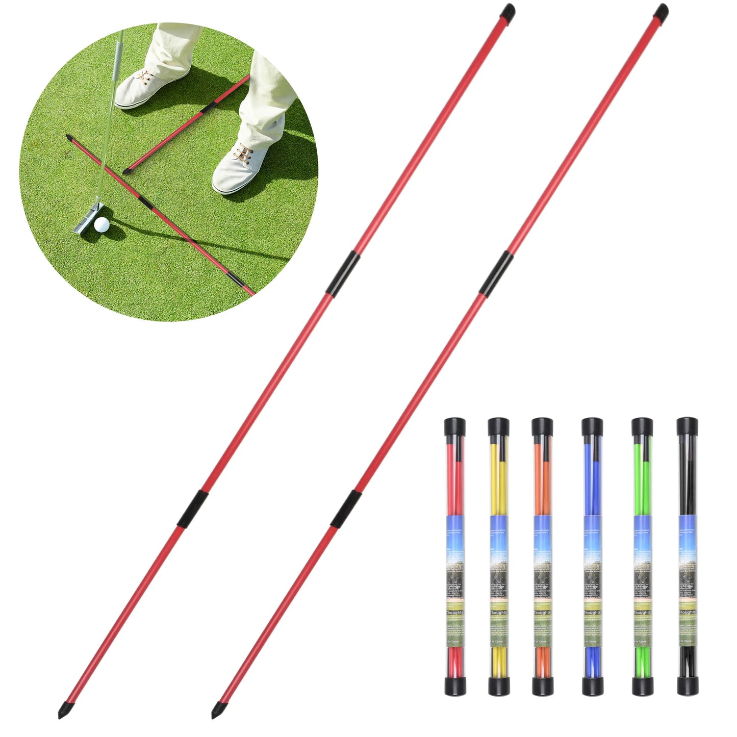 Golf Alignment Sticks 2 Sets 48inch Alignment Practice Rods Collapsible 6 Colors Golf Alignment Sticks Golf Swing Training Tools