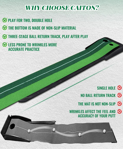 Caiton Golf Putting Mat 10FT with Auto Ball Return – Indoor & Outdoor Use, Perfect Golf Gift for Home, Office, and Backyard.