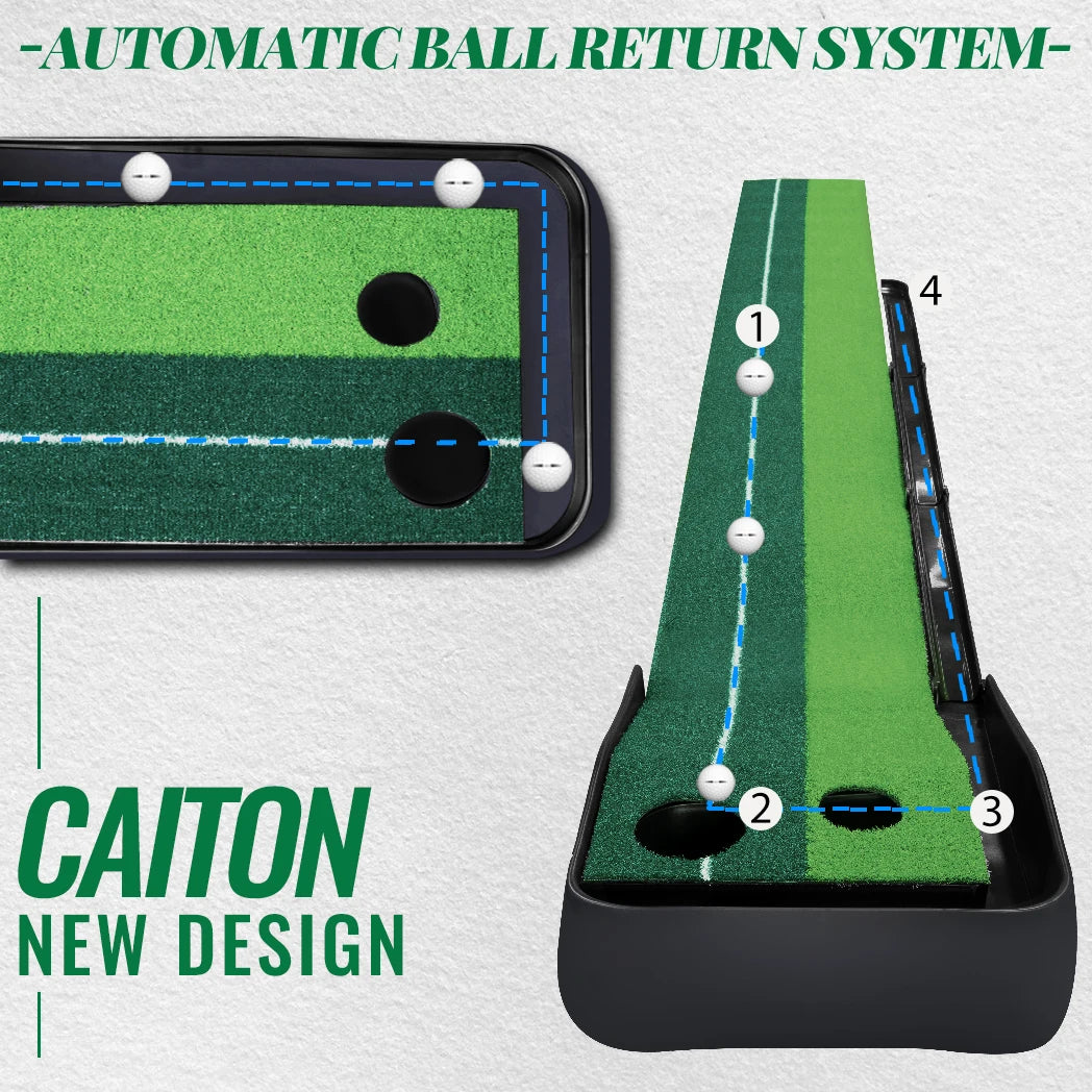 Caiton Golf Putting Mat 10FT with Auto Ball Return – Indoor & Outdoor Use, Perfect Golf Gift for Home, Office, and Backyard.