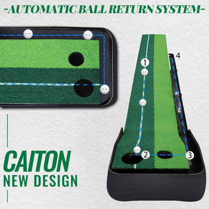 Caiton Golf Putting Mat 10FT with Auto Ball Return – Indoor & Outdoor Use, Perfect Golf Gift for Home, Office, and Backyard.