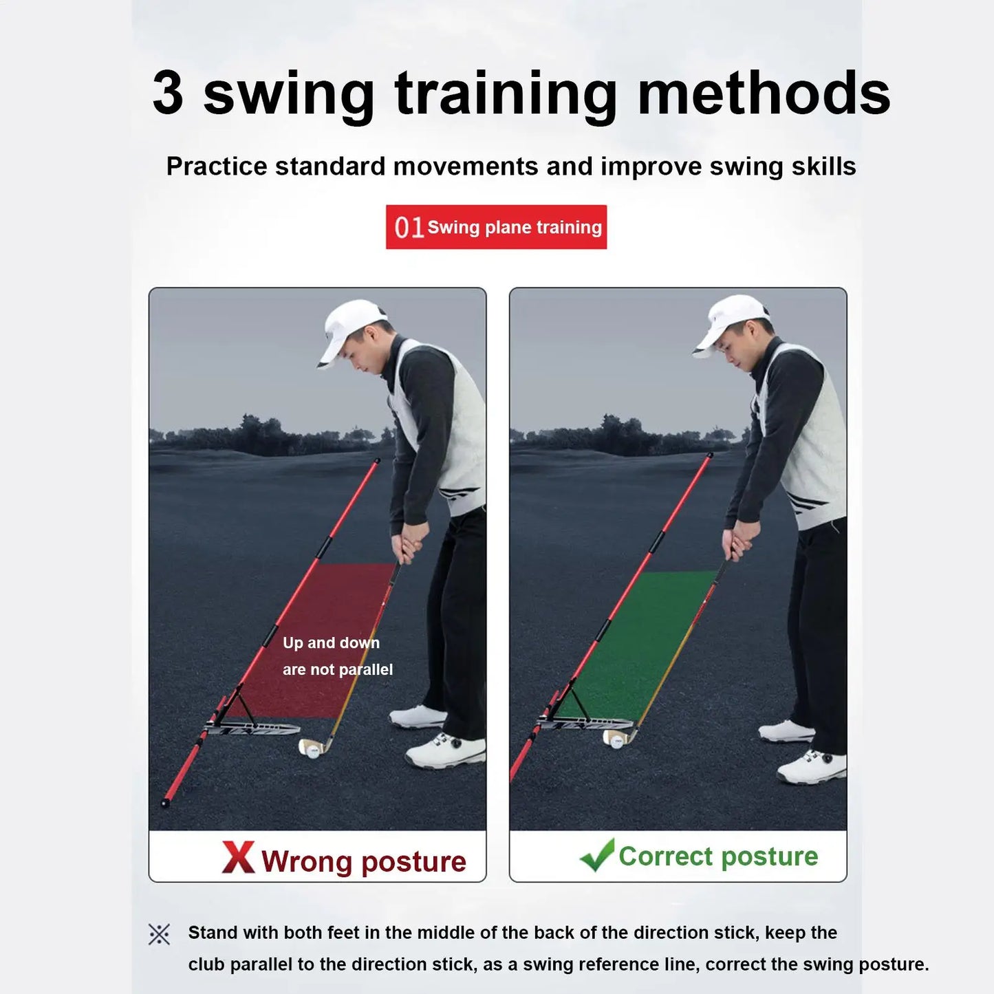 Golf Swing Alignment Rod Golf Alignment Sticks Holder Swing Angle Adjustment Postures Correction Aid Golf Practice Plate Trainer