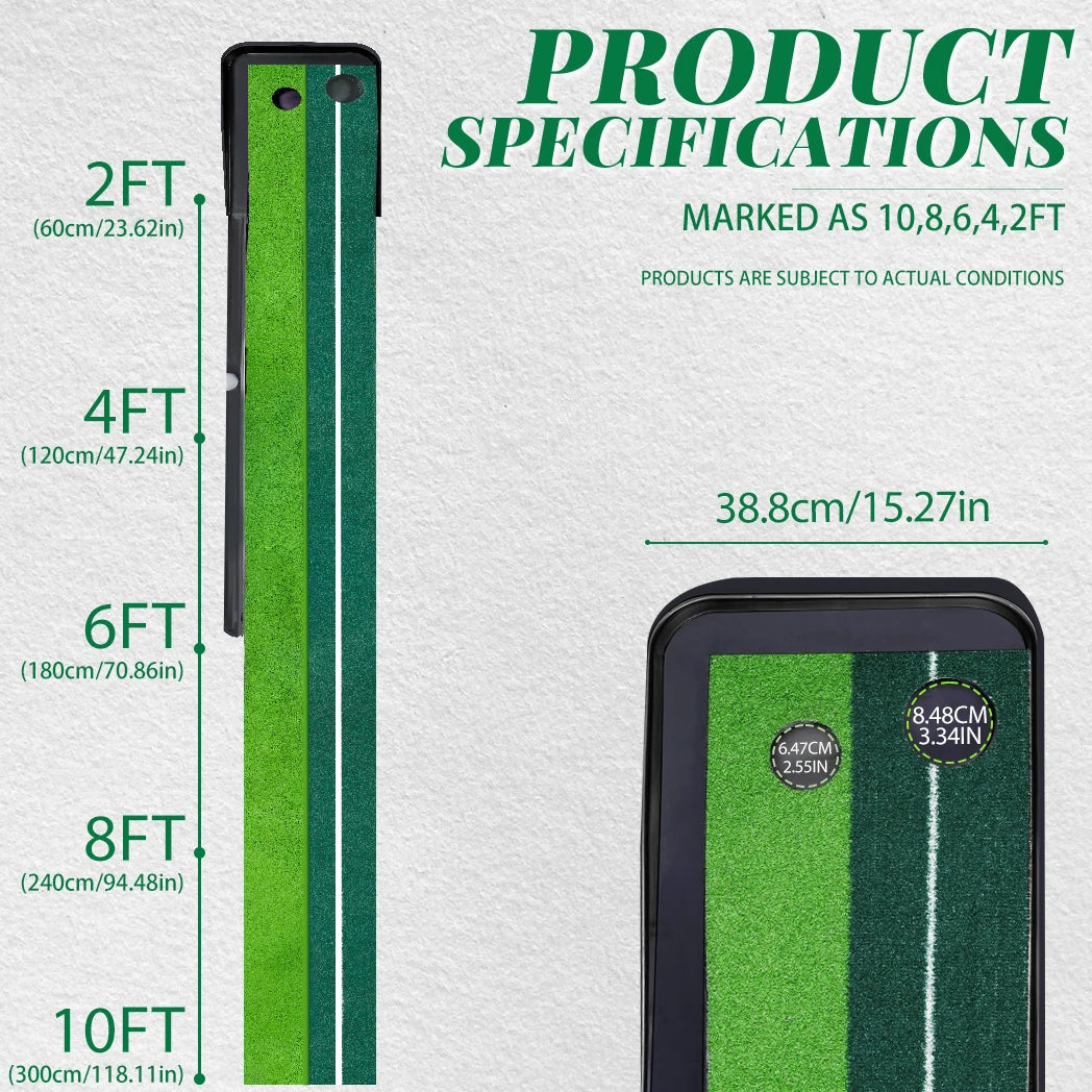 Caiton Golf Putting Mat 10FT with Auto Ball Return – Indoor & Outdoor Use, Perfect Golf Gift for Home, Office, and Backyard.