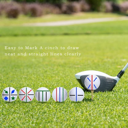 8PCS Golf Ball Marker Kit for Precision Aim and Personal Marking, Includes 4 ball marker templates and 4 color marking pens