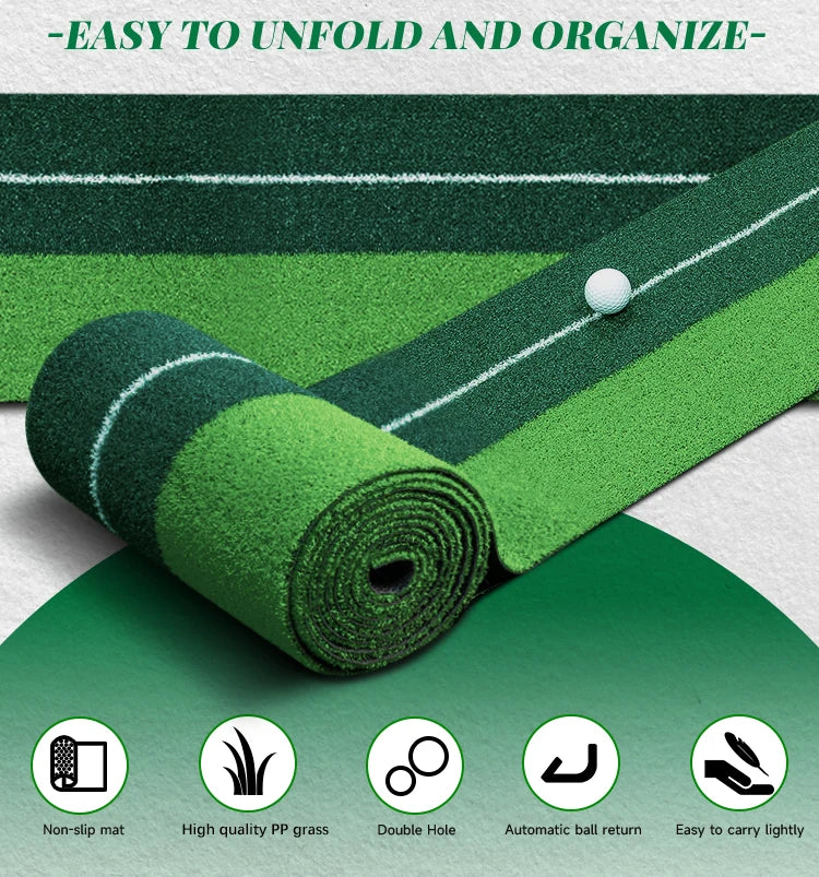 Caiton Golf Putting Mat 10FT with Auto Ball Return – Indoor & Outdoor Use, Perfect Golf Gift for Home, Office, and Backyard.