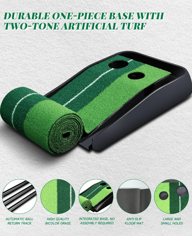 Caiton Golf Putting Mat 10FT with Auto Ball Return – Indoor & Outdoor Use, Perfect Golf Gift for Home, Office, and Backyard.