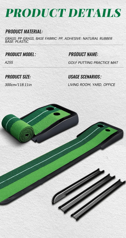 Caiton Golf Putting Mat 10FT with Auto Ball Return – Indoor & Outdoor Use, Perfect Golf Gift for Home, Office, and Backyard.