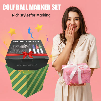 8PCS Golf Ball Marker Kit for Precision Aim and Personal Marking, Includes 4 ball marker templates and 4 color marking pens